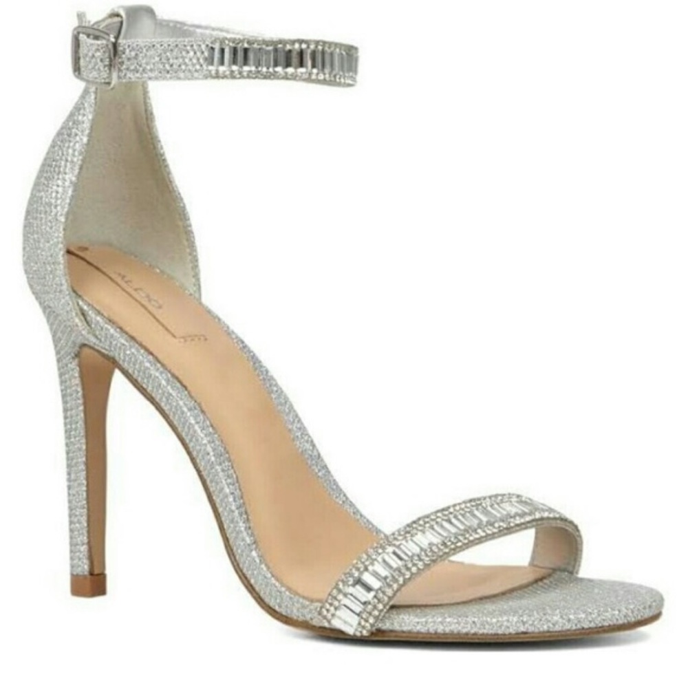 ALDO Sevoredia Silver Sandal Heels Sz 7